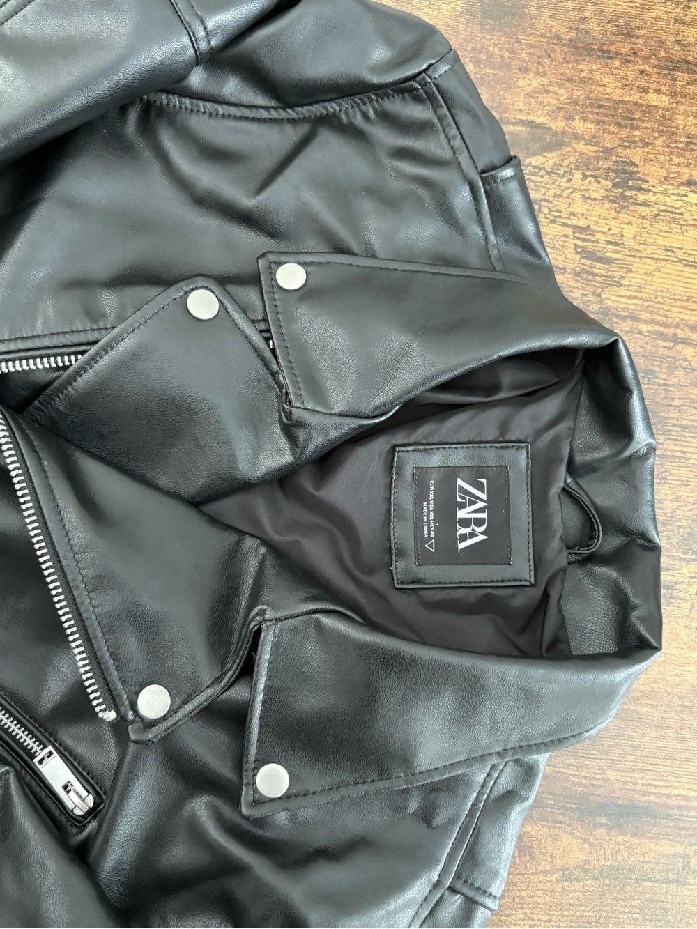 ZARA Black Faux Leather Bomber-Style Biker Jacket